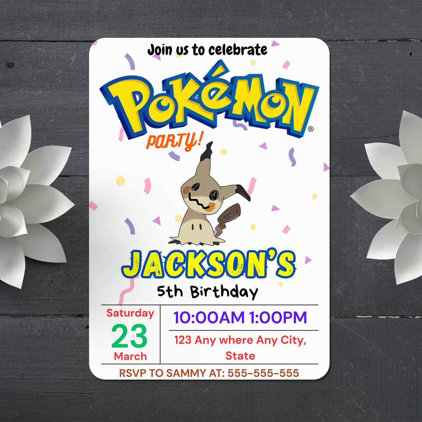 Mimikyu Birthday Invitation Template | Pokemon Invite - CreativeRino