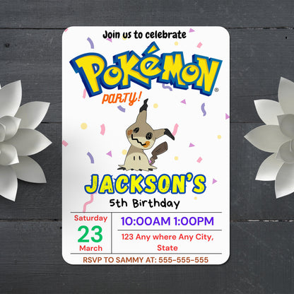 Mimikyu Birthday Invitation Template | Pokemon Invite - CreativeRino