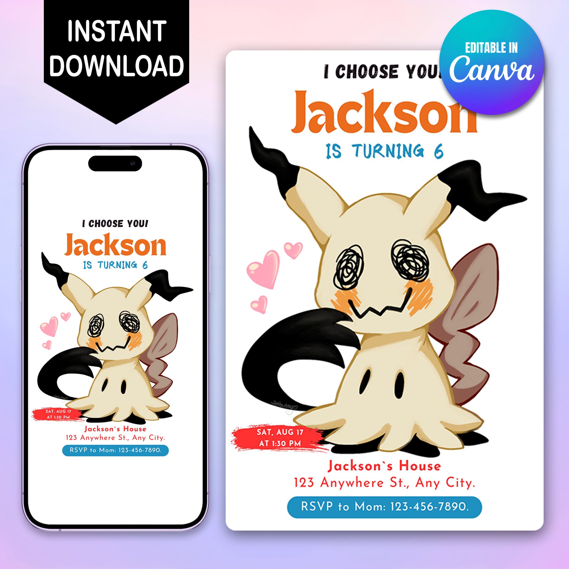 Mimikyu Birthday Party Invitation Template | Pokemon Invite - CreativeRino