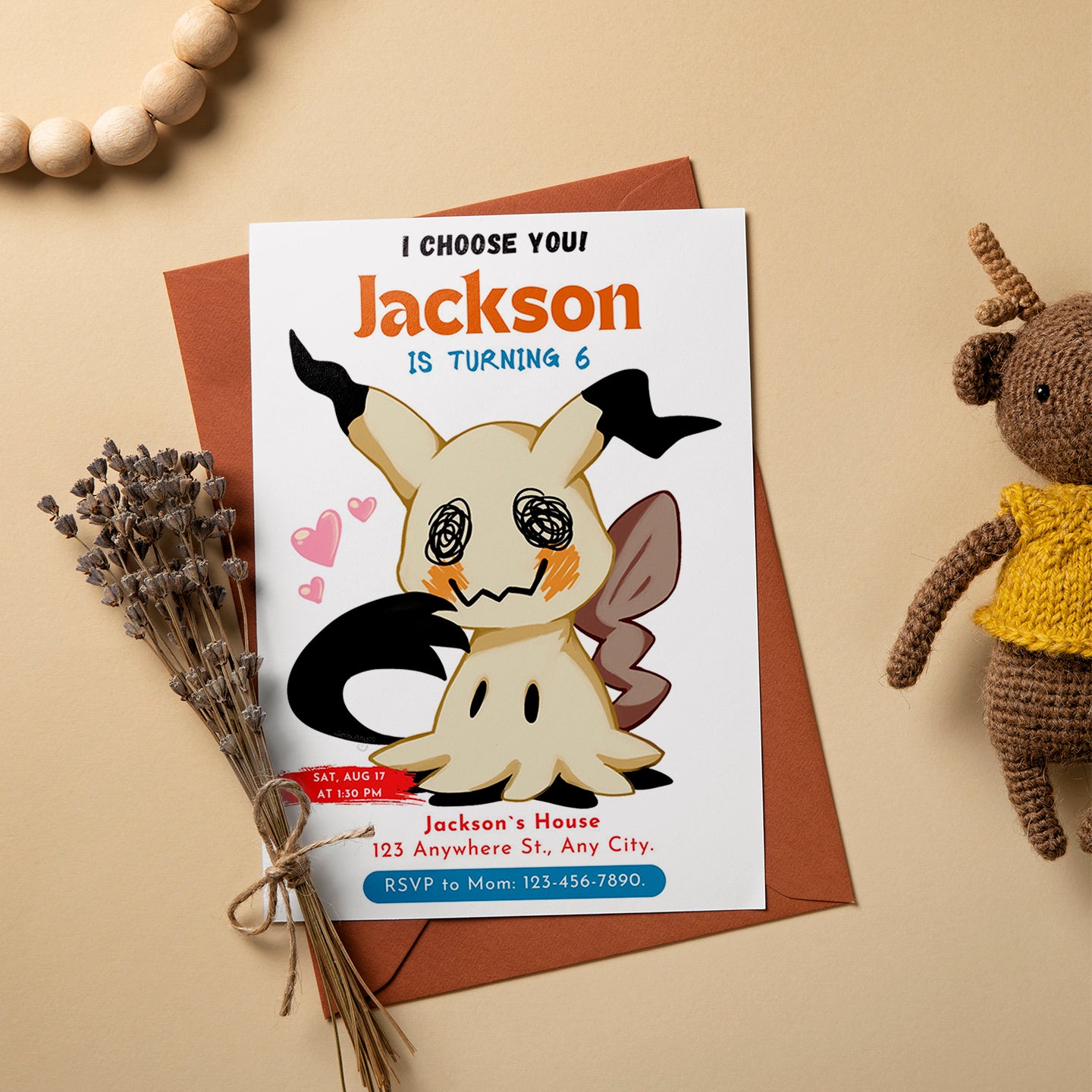 Mimikyu Birthday Party Invitation Template | Pokemon Invite - CreativeRino