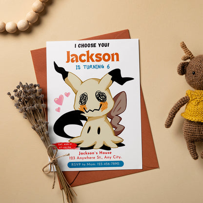 Mimikyu Birthday Party Invitation Template | Pokemon Invite - CreativeRino