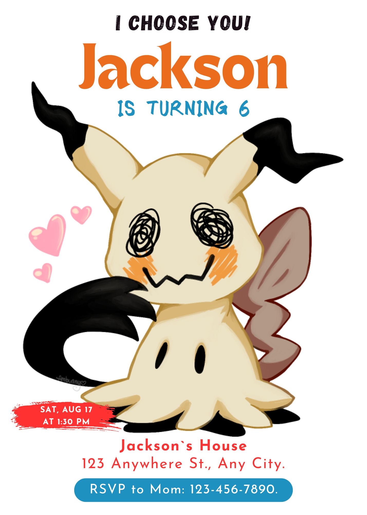 Mimikyu Birthday Party Invitation Template | Pokemon Invite - CreativeRino