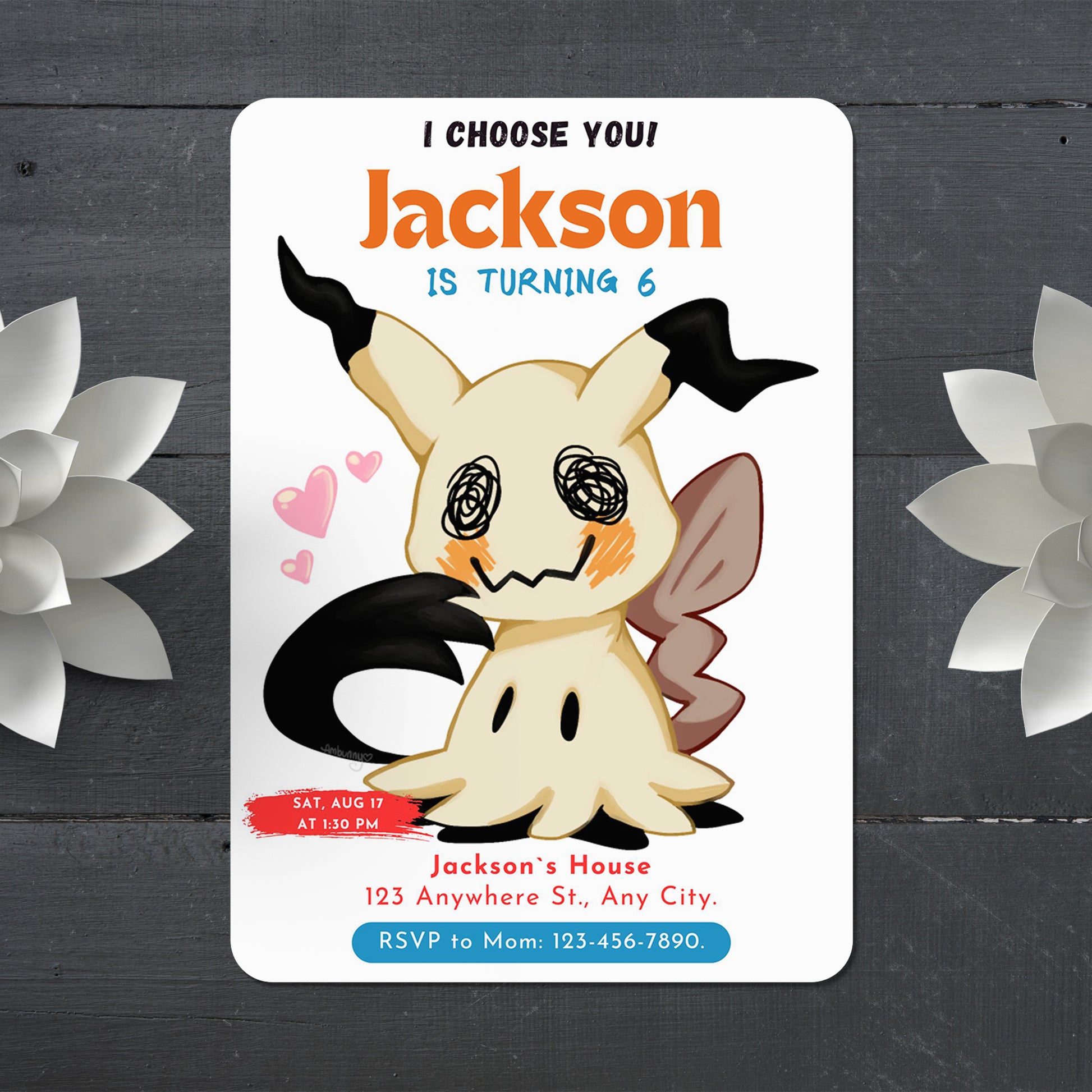 Mimikyu Birthday Party Invitation Template | Pokemon Invite - CreativeRino