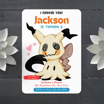 Mimikyu Birthday Party Invitation Template | Pokemon Invite - CreativeRino