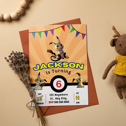 Mimikyu Pokemon Birthday Party Invitation Template - CreativeRino