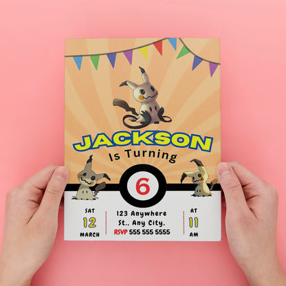 Mimikyu Pokemon Birthday Party Invitation Template - CreativeRino