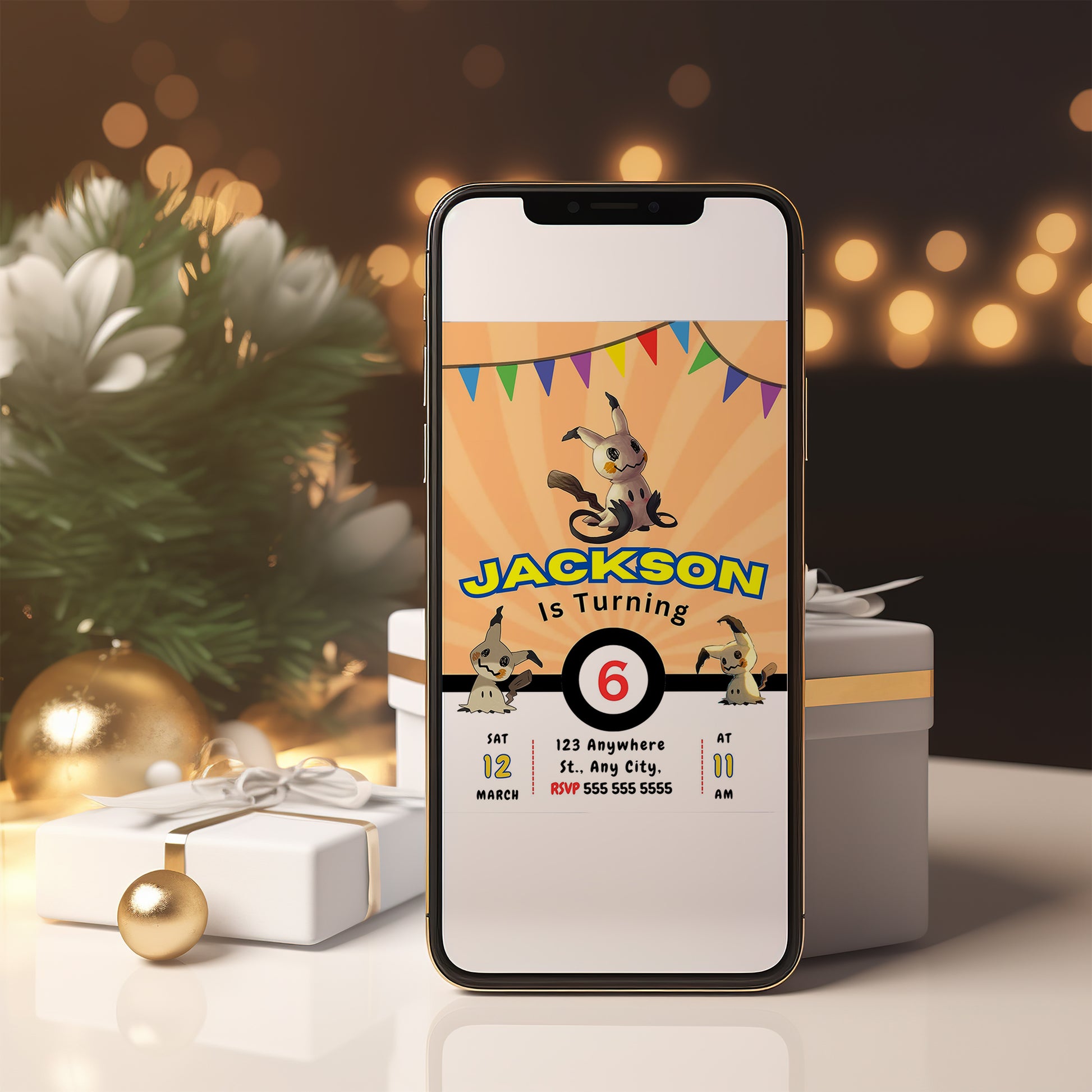 Mimikyu Pokemon Birthday Party Invitation Template - CreativeRino