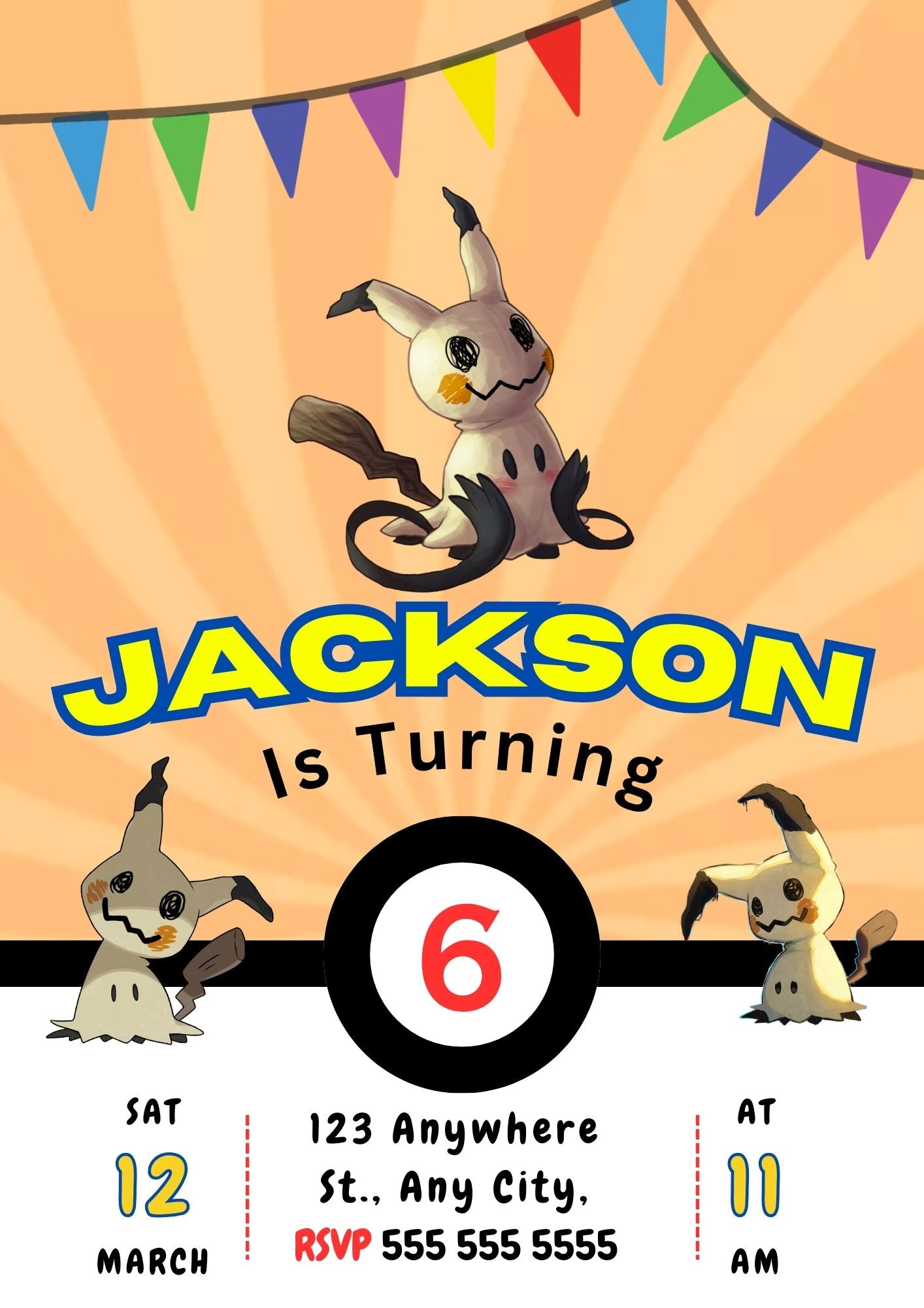 Mimikyu Pokemon Birthday Party Invitation Template - CreativeRino
