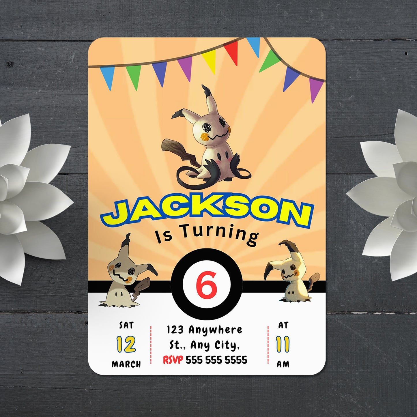 Mimikyu Pokemon Birthday Party Invitation Template - CreativeRino