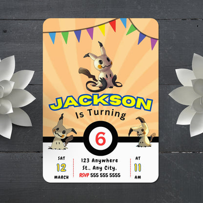 Mimikyu Pokemon Birthday Party Invitation Template - CreativeRino
