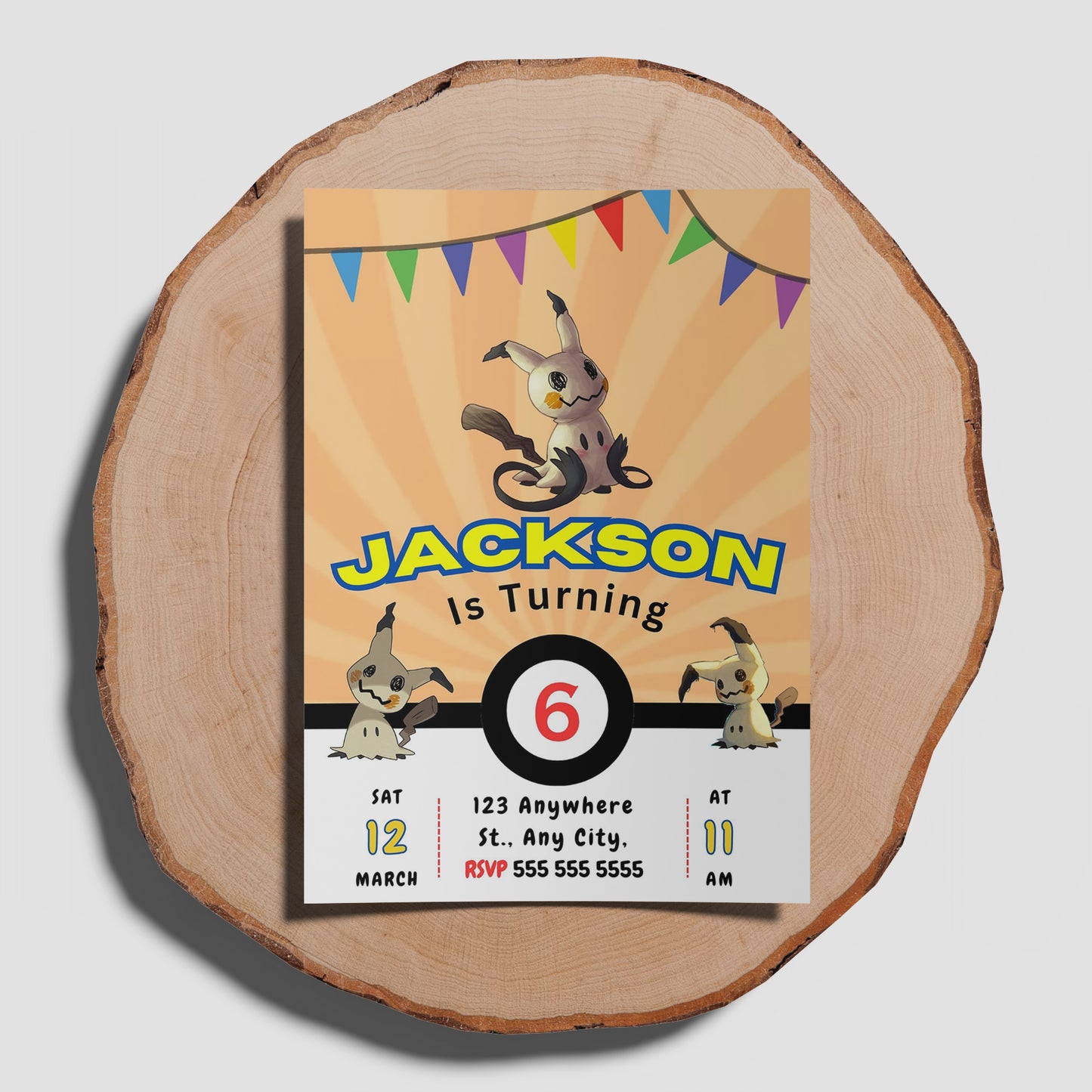Mimikyu Pokemon Birthday Party Invitation Template - CreativeRino
