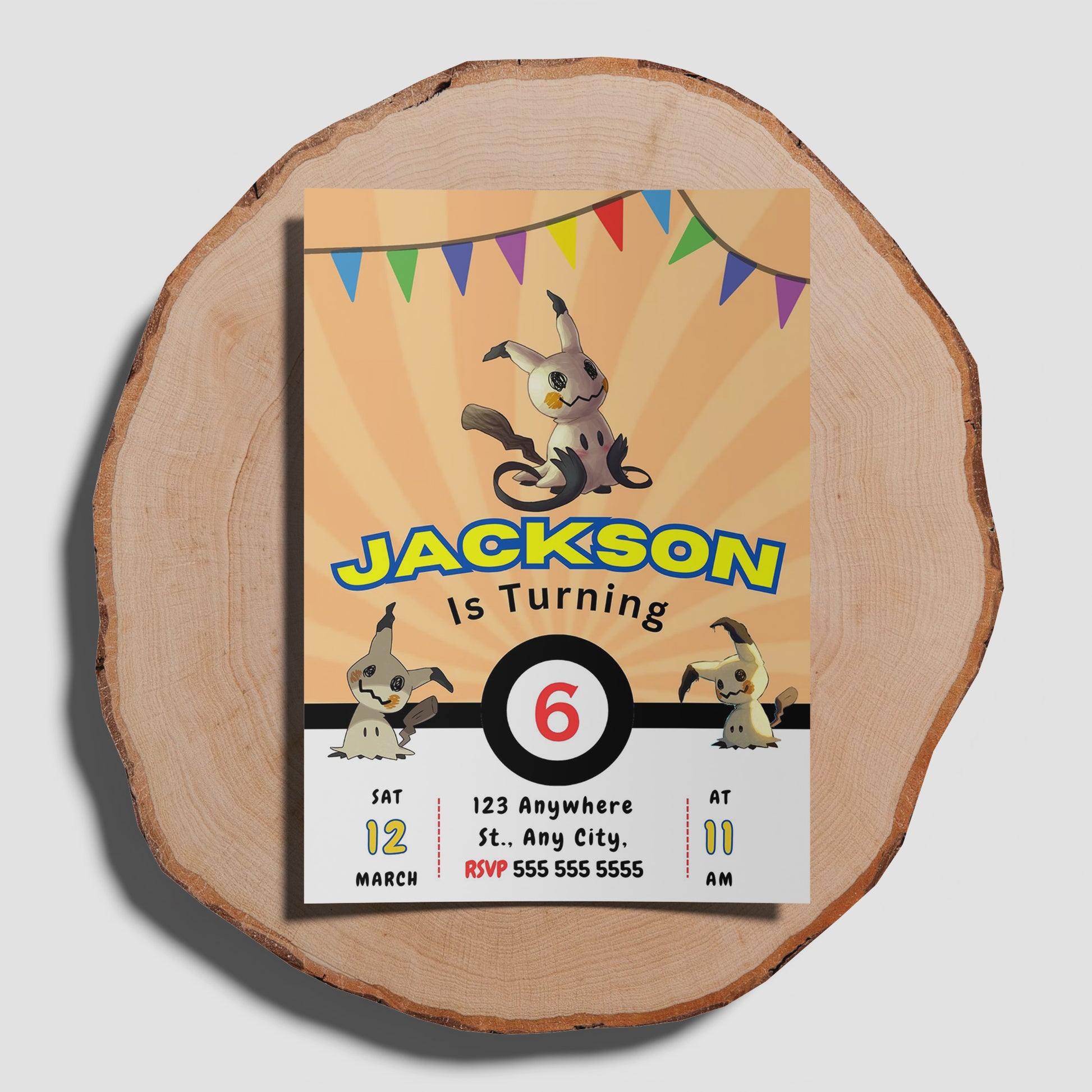 Mimikyu Pokemon Birthday Party Invitation Template - CreativeRino