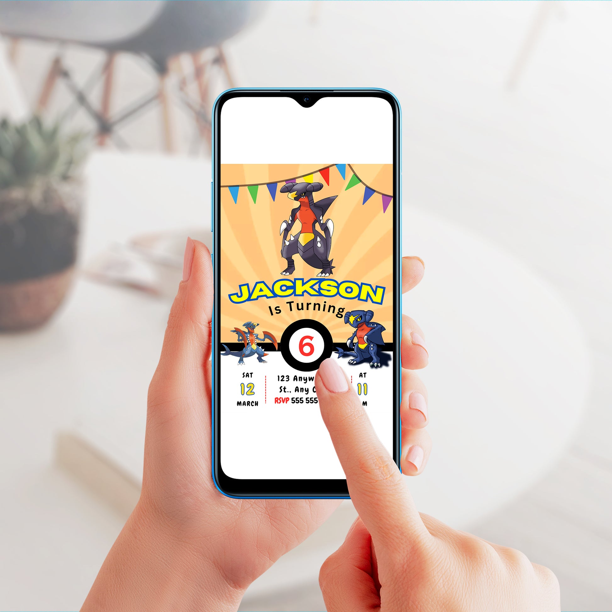 Garchomp Pokemon Birthday Party Invitation Template - CreativeRino