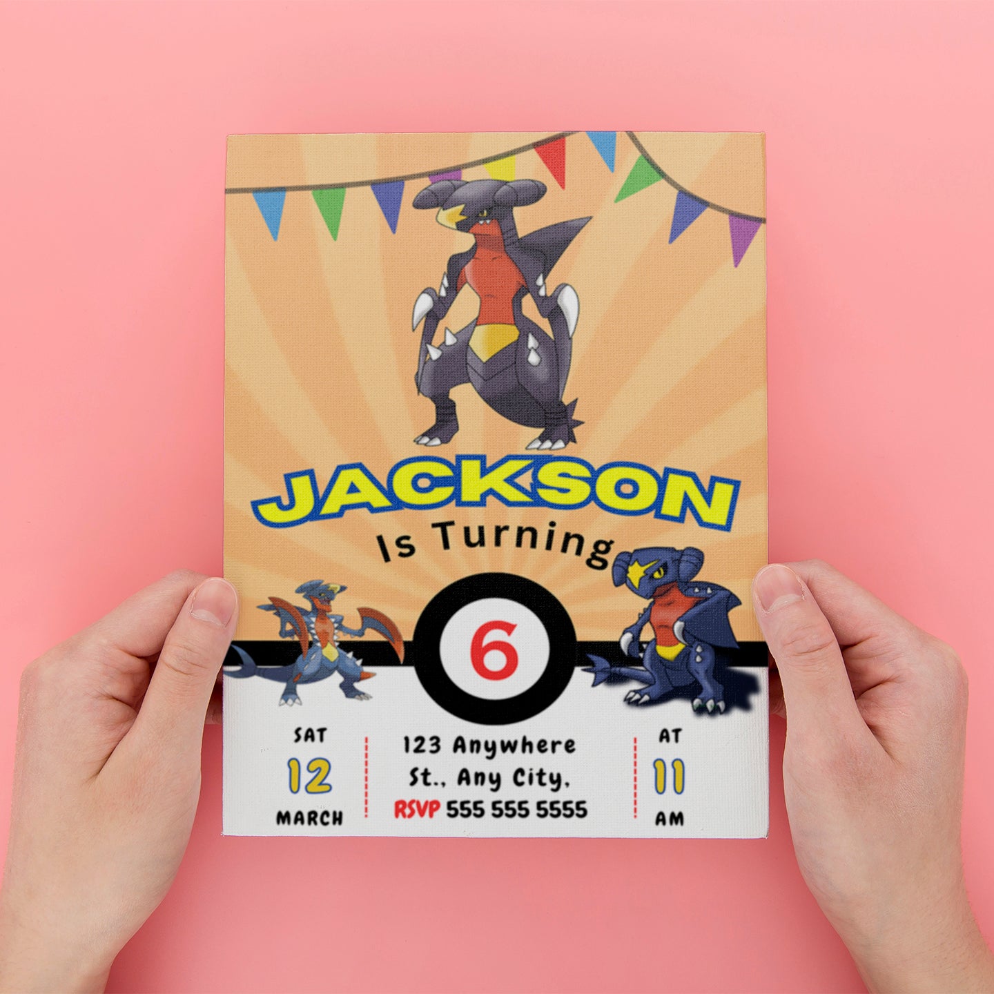Garchomp Pokemon Birthday Party Invitation Template - CreativeRino