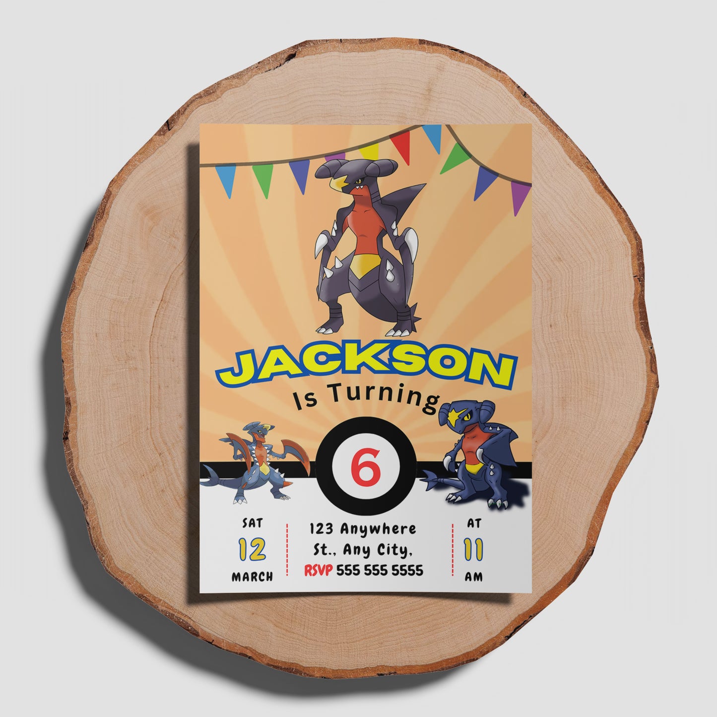 Garchomp Pokemon Birthday Party Invitation Template - CreativeRino