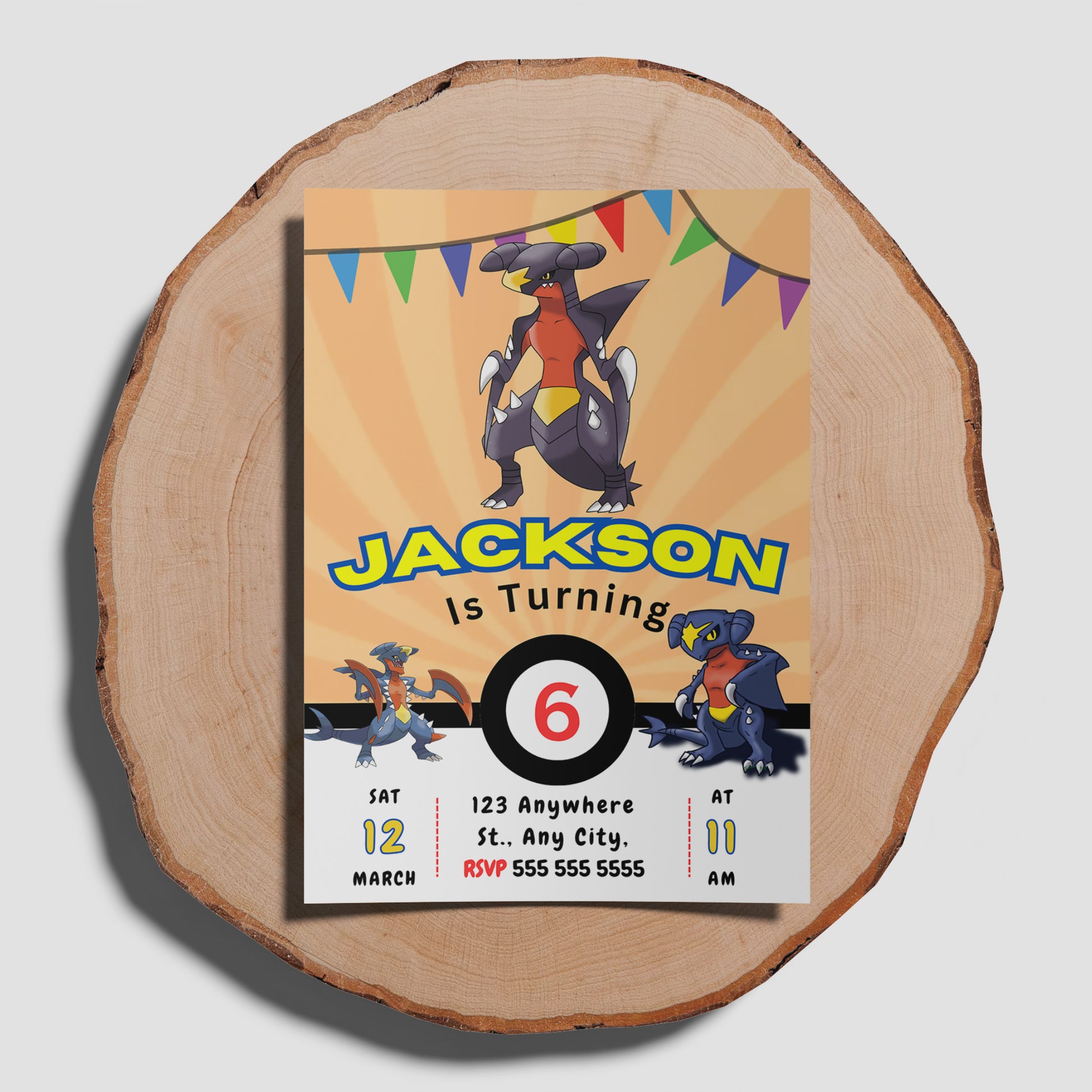 Garchomp Pokemon Birthday Party Invitation Template - CreativeRino