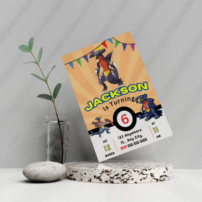Garchomp Pokemon Birthday Party Invitation Template - CreativeRino