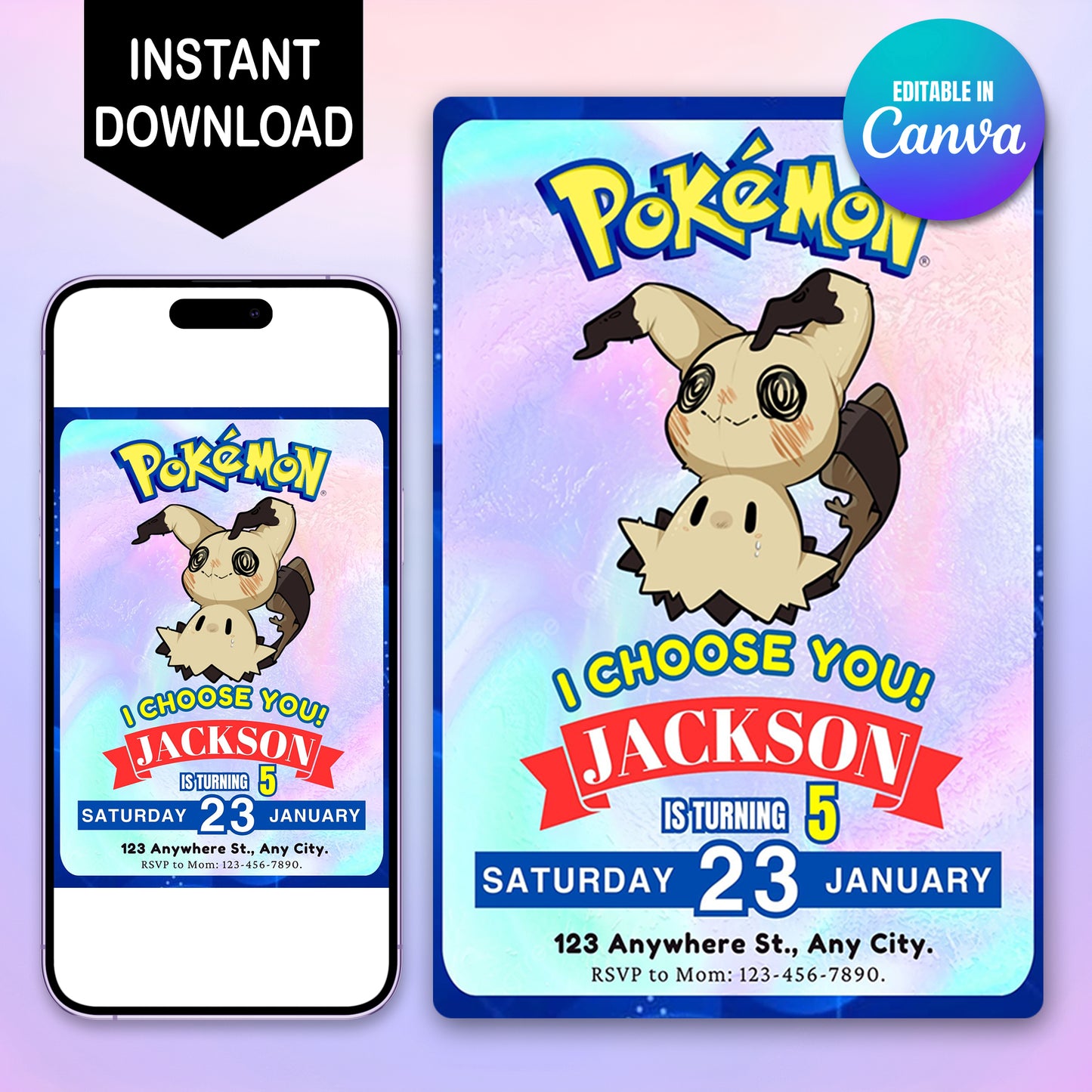 Mimikyu Invitation Template | Pokemon Birthday Invite - CreativeRino