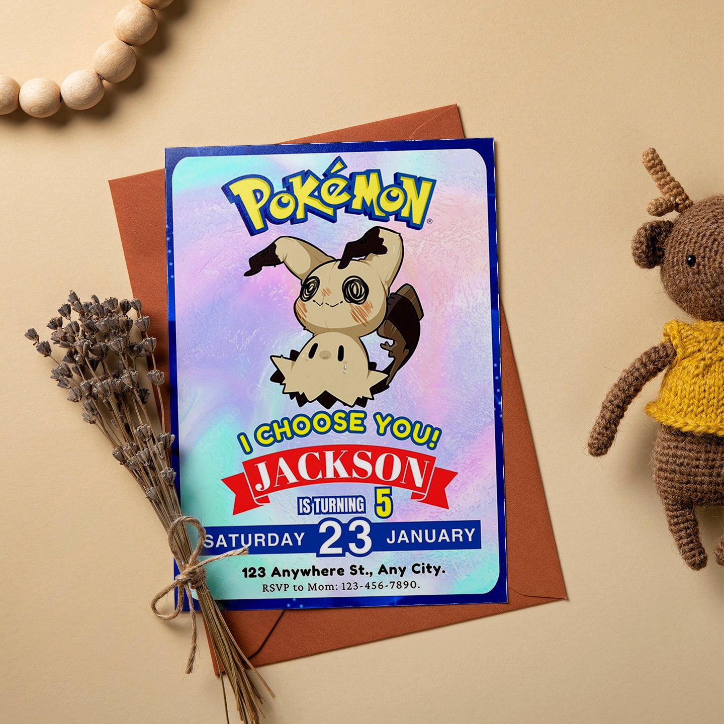 Mimikyu Invitation Template | Pokemon Birthday Invite - CreativeRino