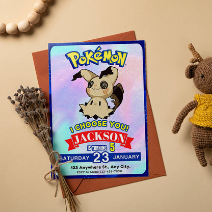 Mimikyu Invitation Template | Pokemon Birthday Invite - CreativeRino