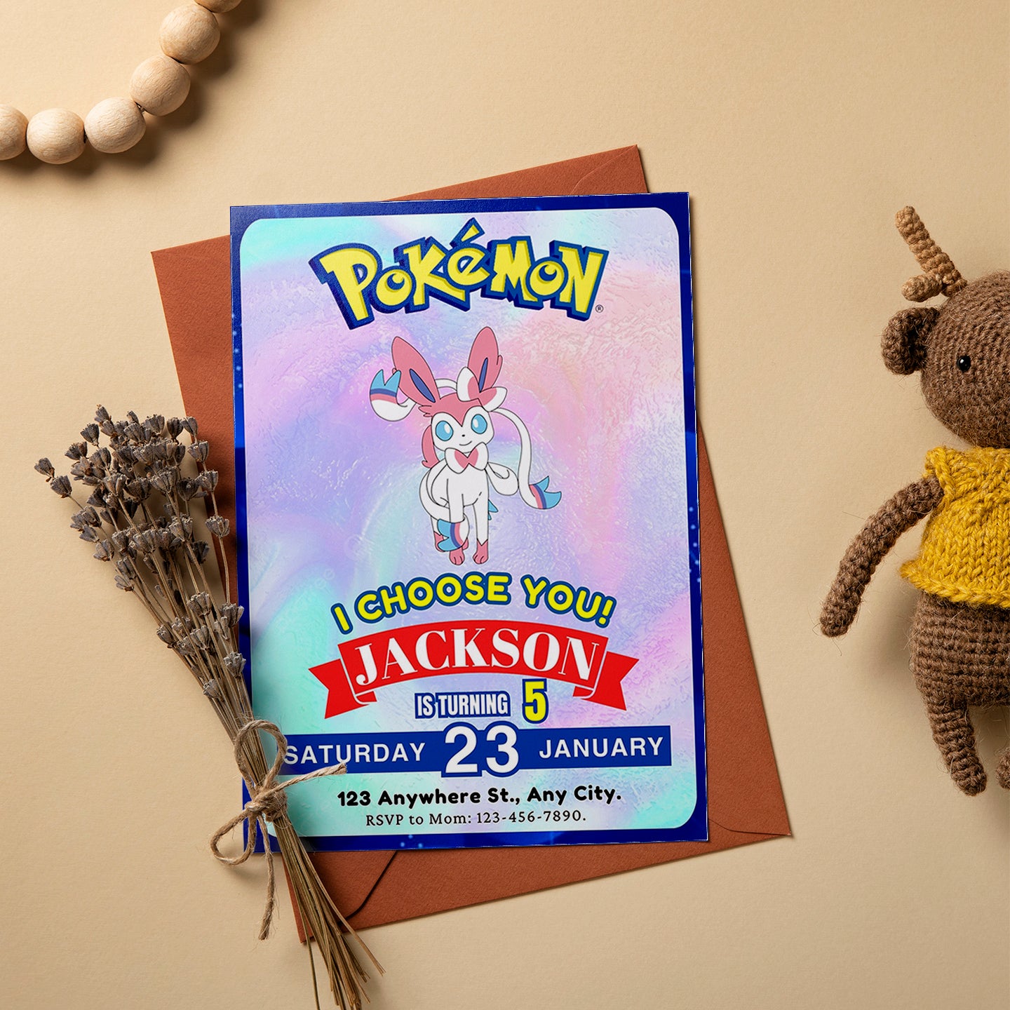 Sylveon Invitation Template | Pokemon Birthday Invite - CreativeRino