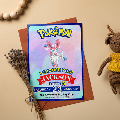 Sylveon Invitation Template | Pokemon Birthday Invite - CreativeRino