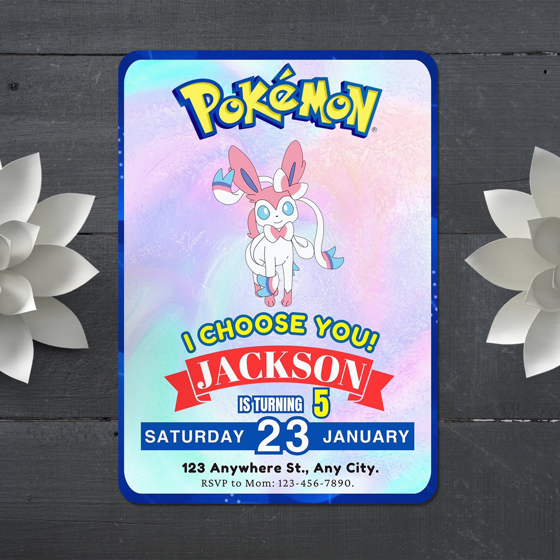 Sylveon Invitation Template | Pokemon Birthday Invite - CreativeRino