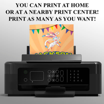 Sylveon Pokemon Birthday Party Invitation Template - CreativeRino