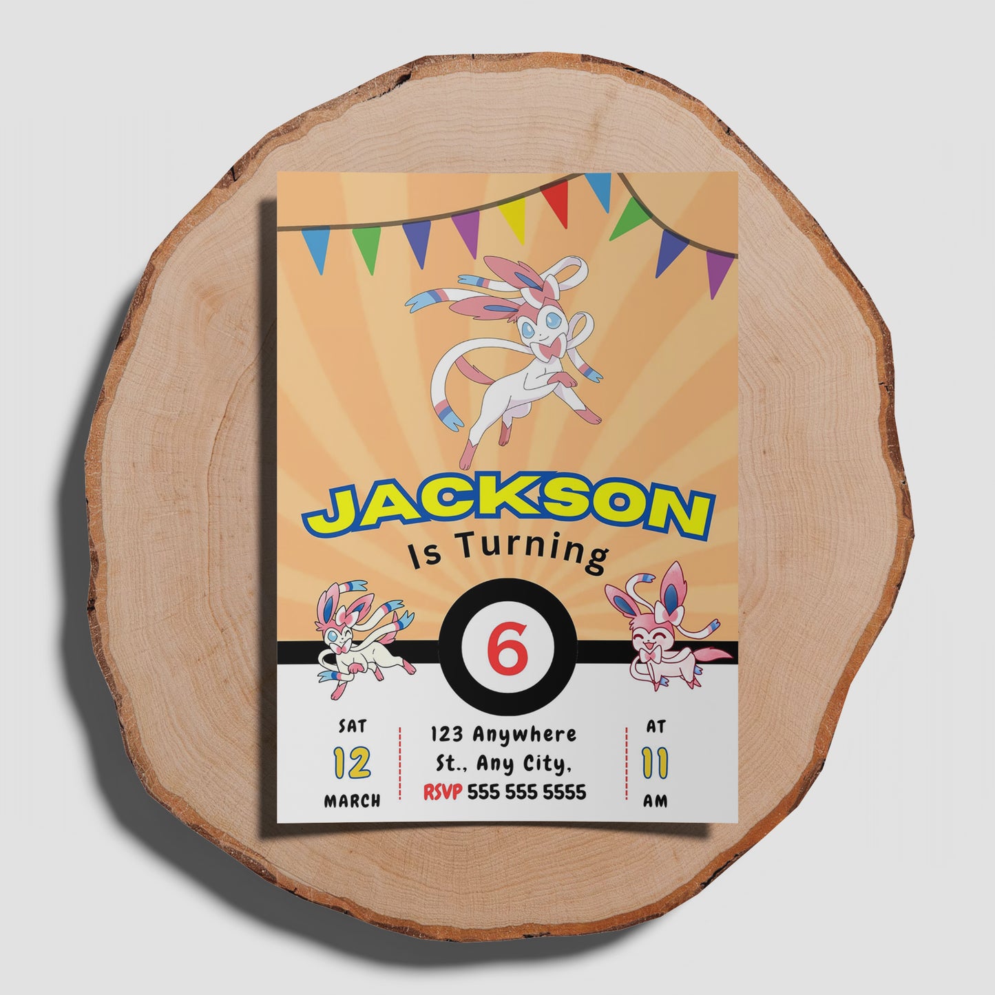 Sylveon Pokemon Birthday Party Invitation Template - CreativeRino