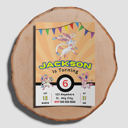 Sylveon Pokemon Birthday Party Invitation Template - CreativeRino
