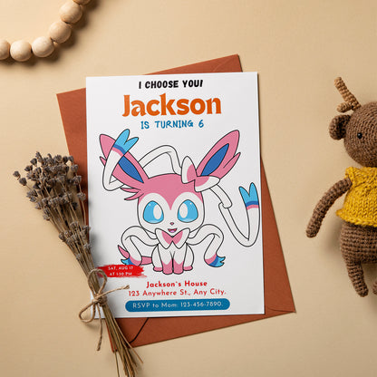 Sylveon Birthday Party Invitation Template | Pokemon Invite - CreativeRino