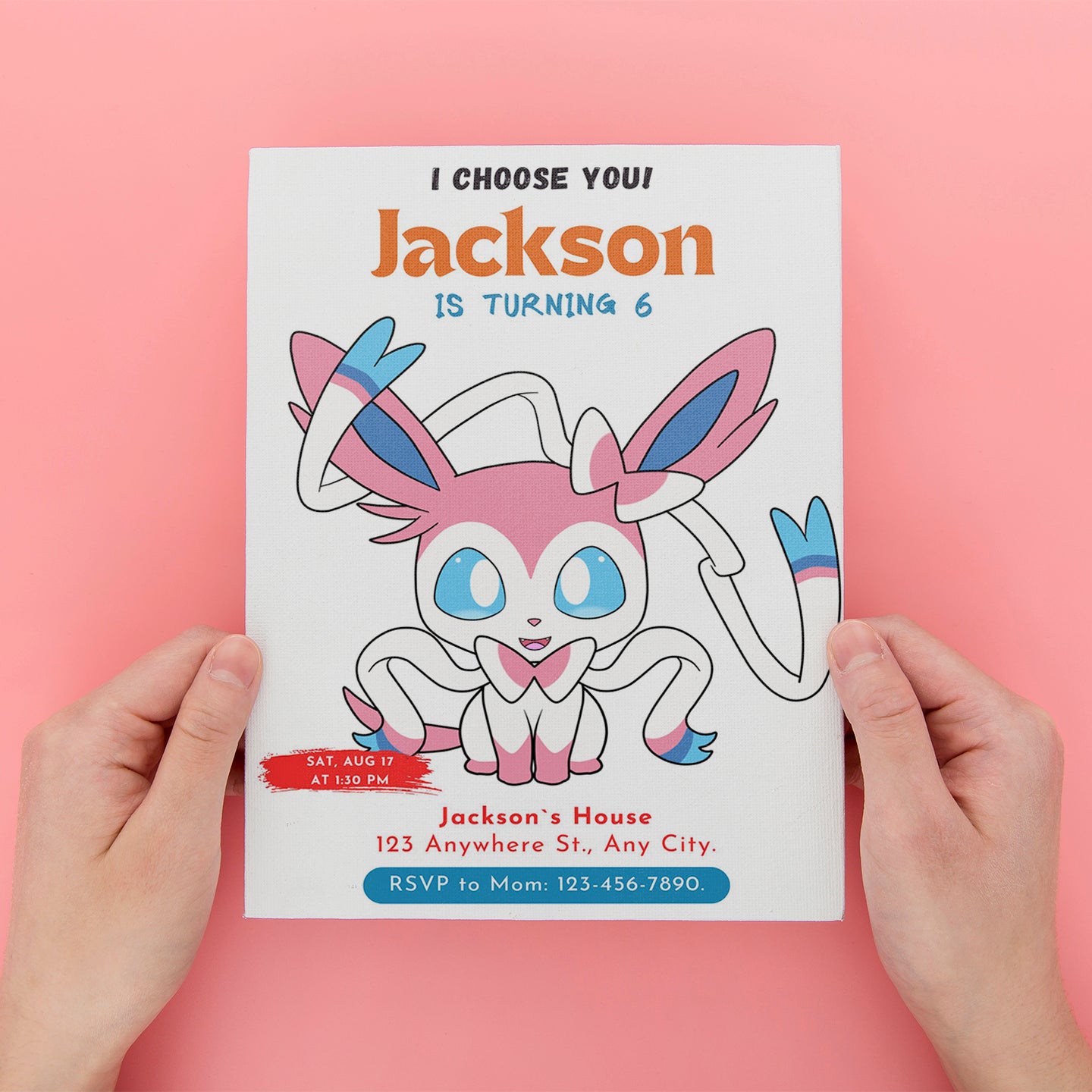 Sylveon Birthday Party Invitation Template | Pokemon Invite - CreativeRino