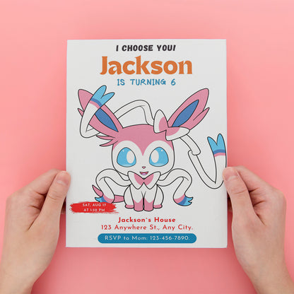 Sylveon Birthday Party Invitation Template | Pokemon Invite - CreativeRino