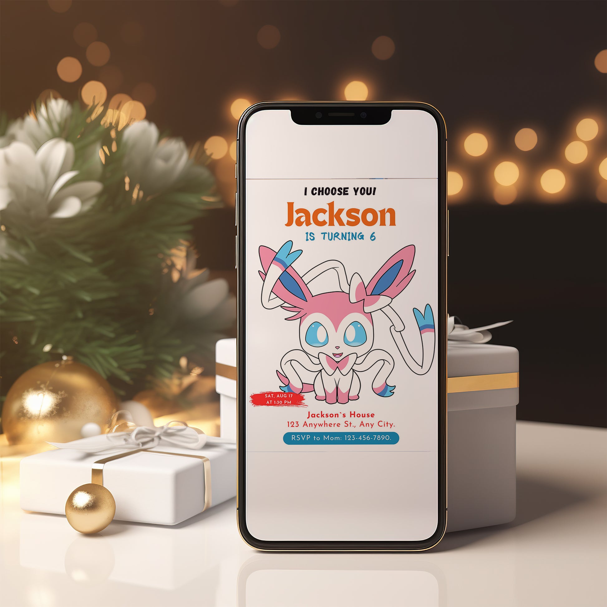 Sylveon Birthday Party Invitation Template | Pokemon Invite - CreativeRino