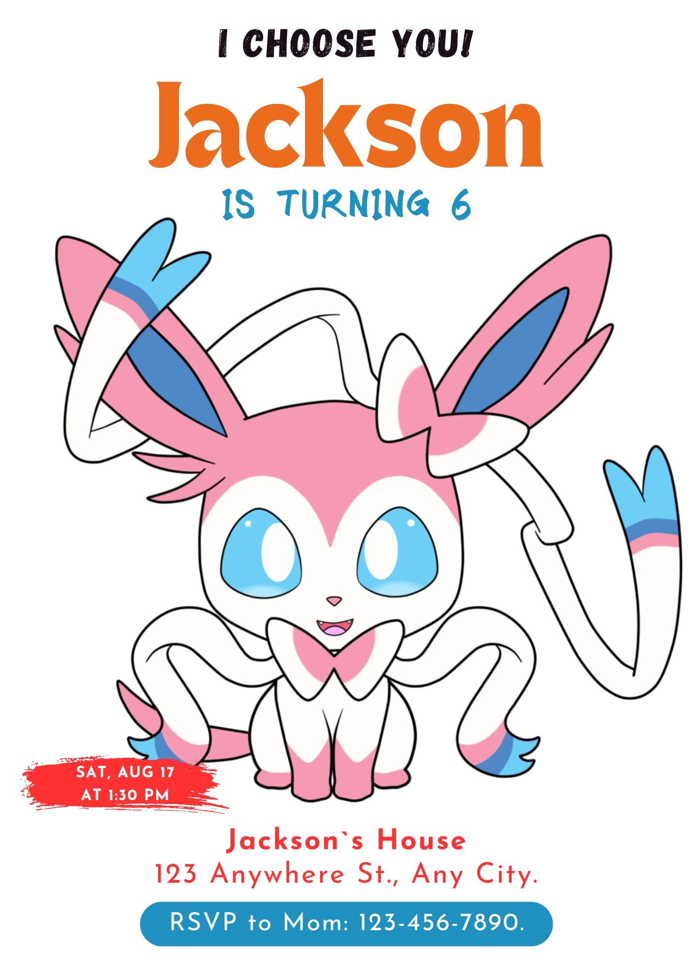 Sylveon Birthday Party Invitation Template | Pokemon Invite - CreativeRino