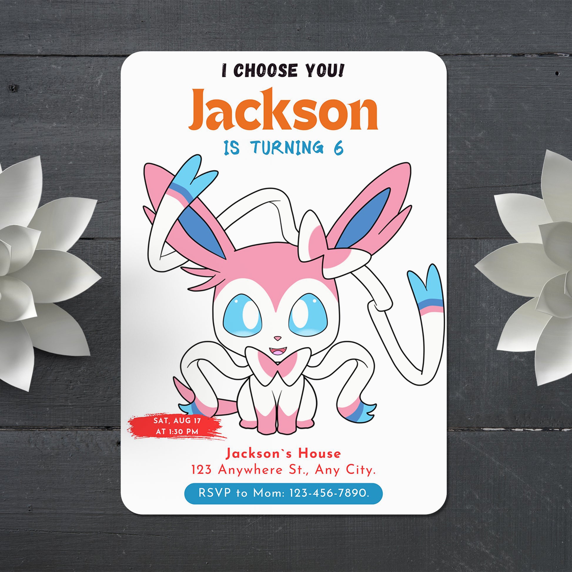 Sylveon Birthday Party Invitation Template | Pokemon Invite - CreativeRino