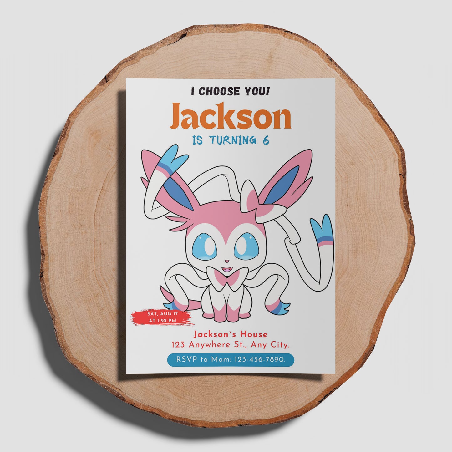 Sylveon Birthday Party Invitation Template | Pokemon Invite - CreativeRino