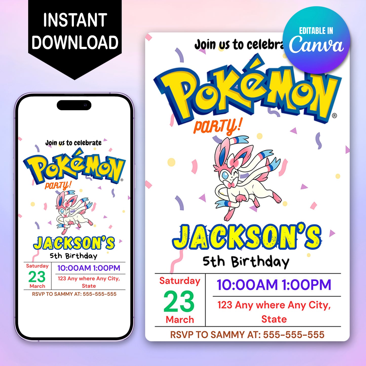 Sylveon Birthday Invitation Template | Pokemon Invite - CreativeRino