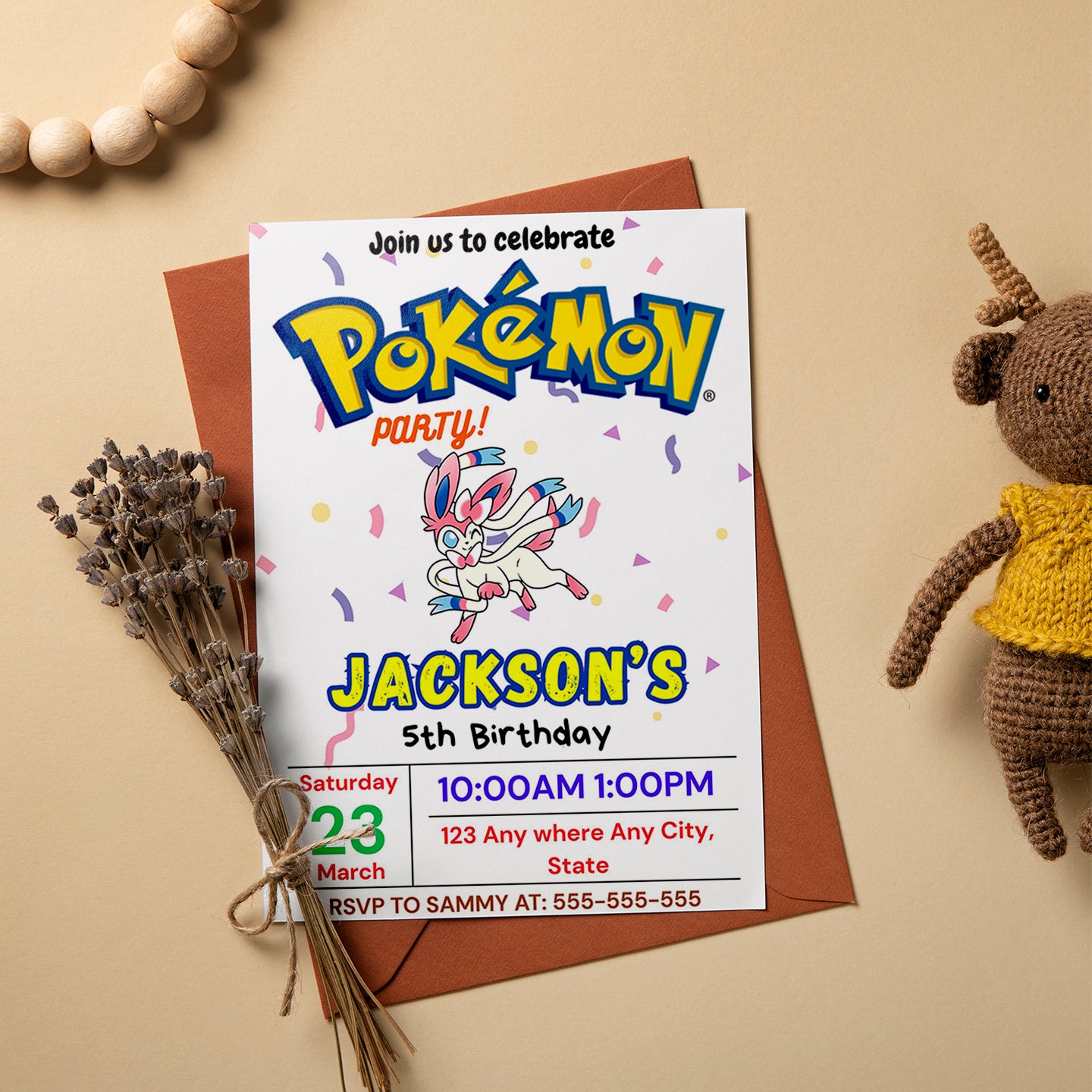 Sylveon Birthday Invitation Template | Pokemon Invite - CreativeRino