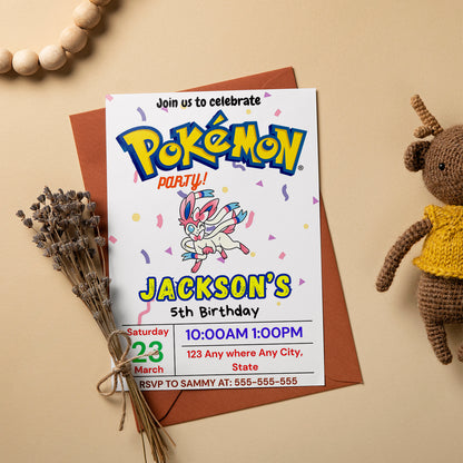 Sylveon Birthday Invitation Template | Pokemon Invite - CreativeRino