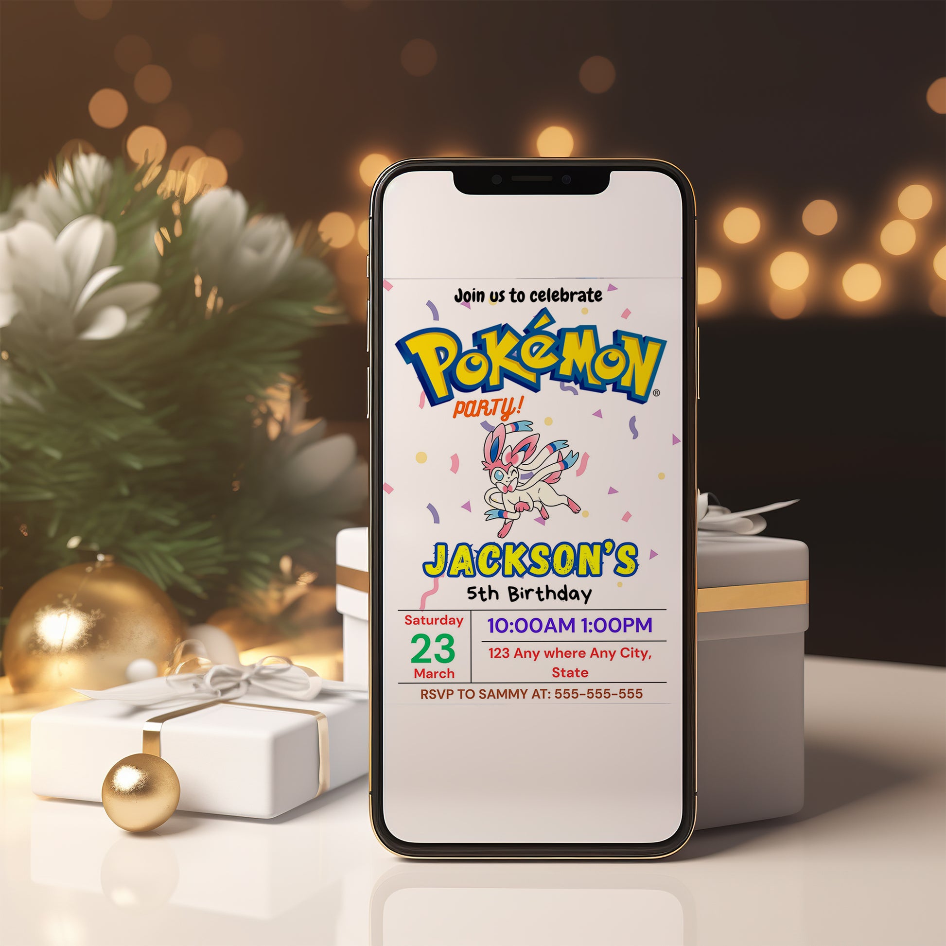 Sylveon Birthday Invitation Template | Pokemon Invite - CreativeRino