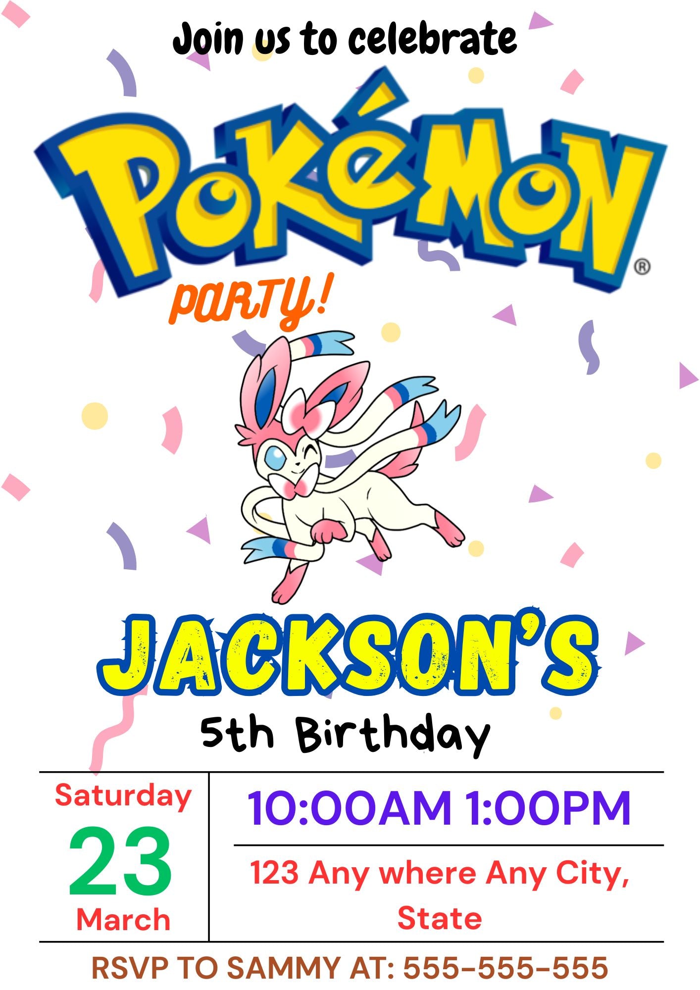 Sylveon Birthday Invitation Template | Pokemon Invite - CreativeRino