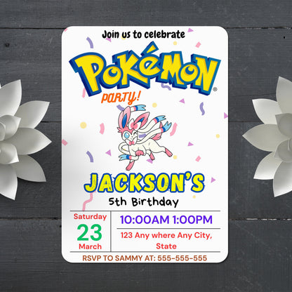 Sylveon Birthday Invitation Template | Pokemon Invite - CreativeRino