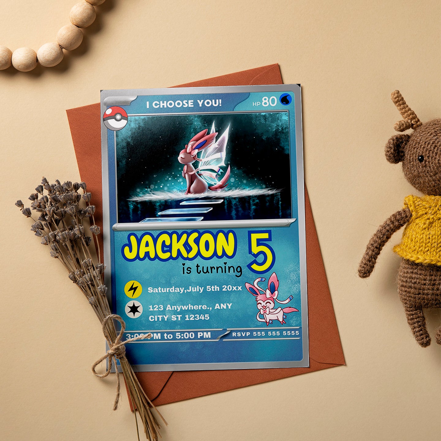 Sylveon Invitation Template | Pokemon Card Birthday Invite - CreativeRino