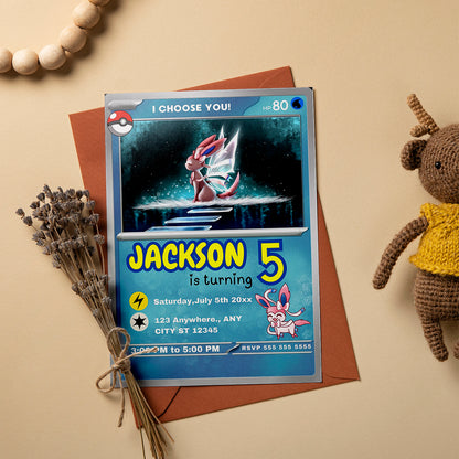 Sylveon Invitation Template | Pokemon Card Birthday Invite - CreativeRino