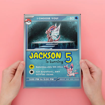 Sylveon Invitation Template | Pokemon Card Birthday Invite - CreativeRino
