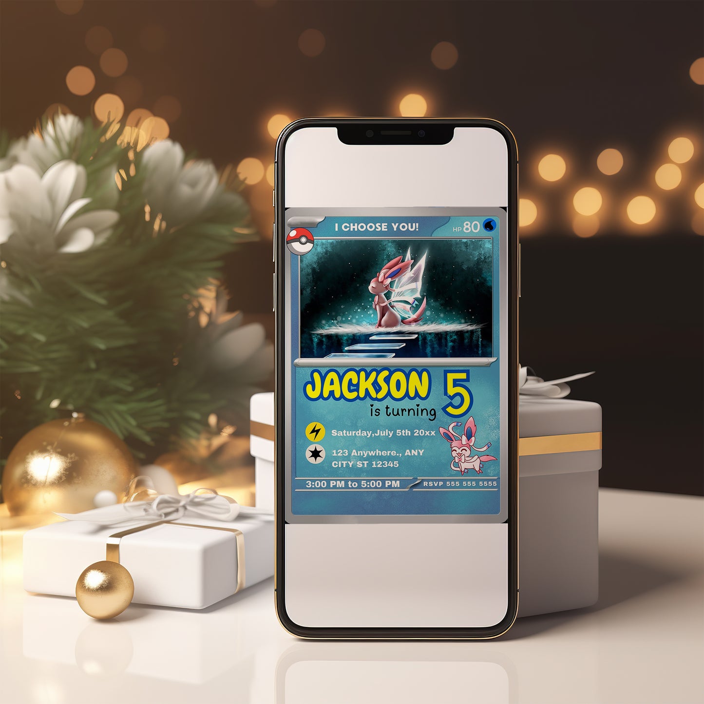 Sylveon Invitation Template | Pokemon Card Birthday Invite - CreativeRino