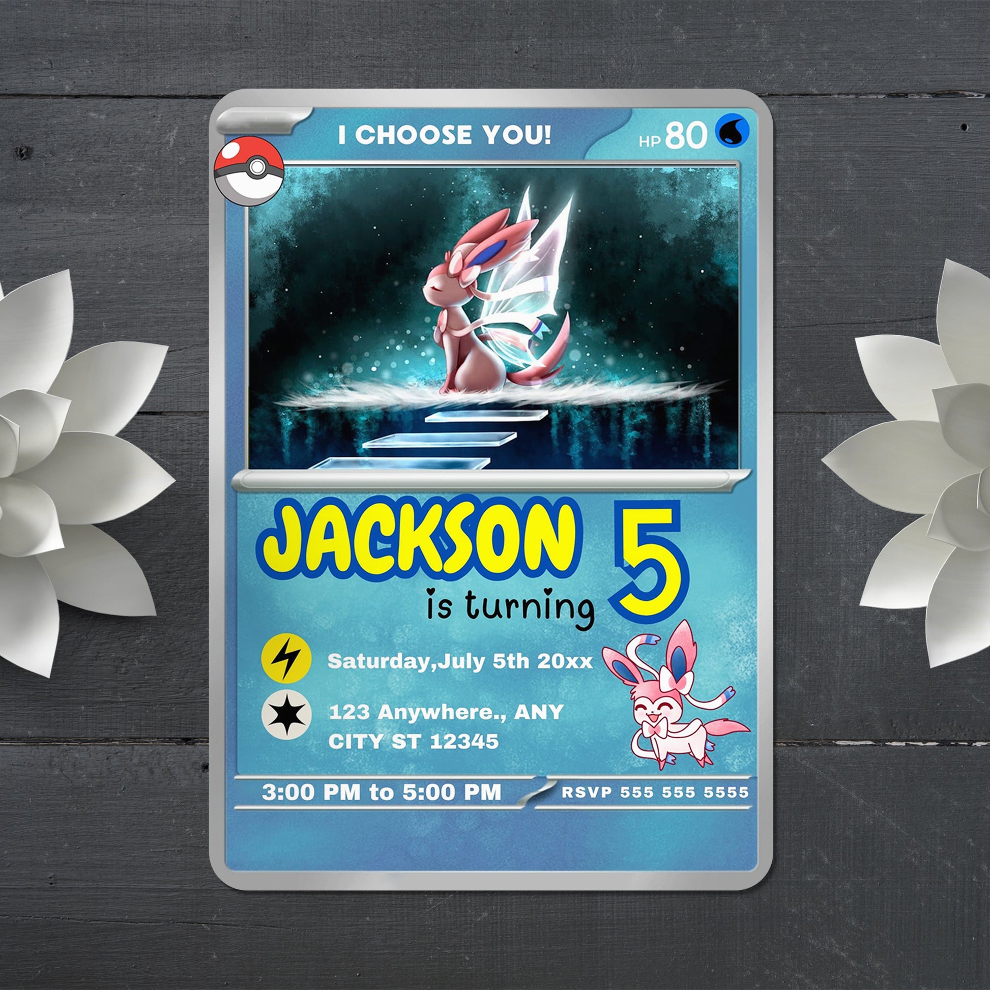 Sylveon Invitation Template | Pokemon Card Birthday Invite - CreativeRino