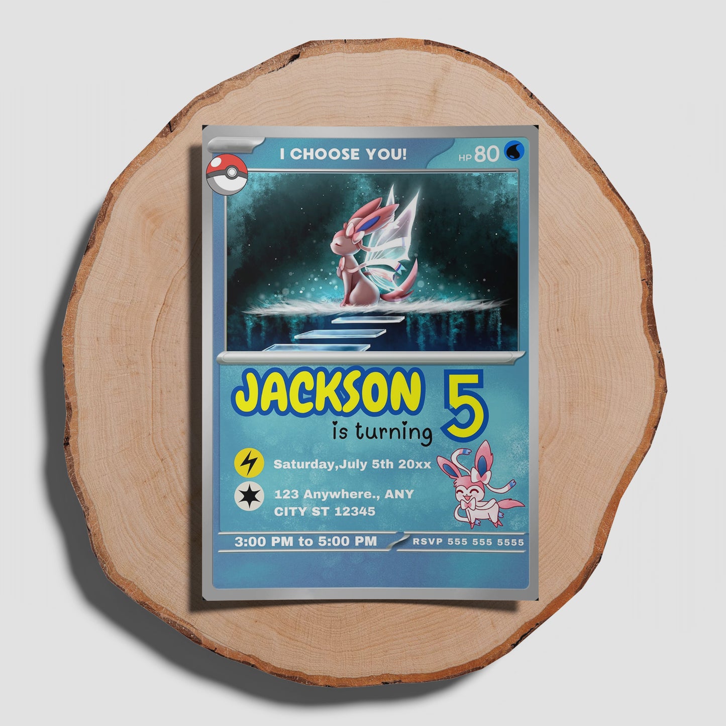 Sylveon Invitation Template | Pokemon Card Birthday Invite - CreativeRino