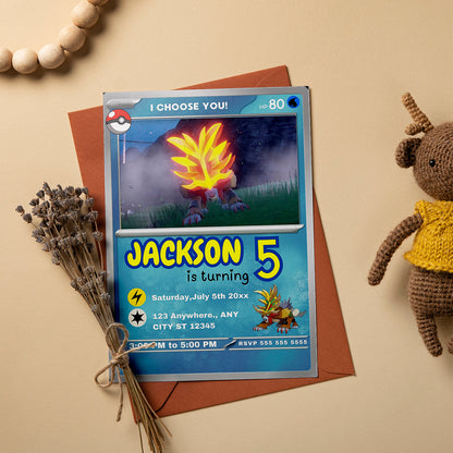 Gouging Fire Invitation Template | Pokemon Card Birthday Invite - CreativeRino